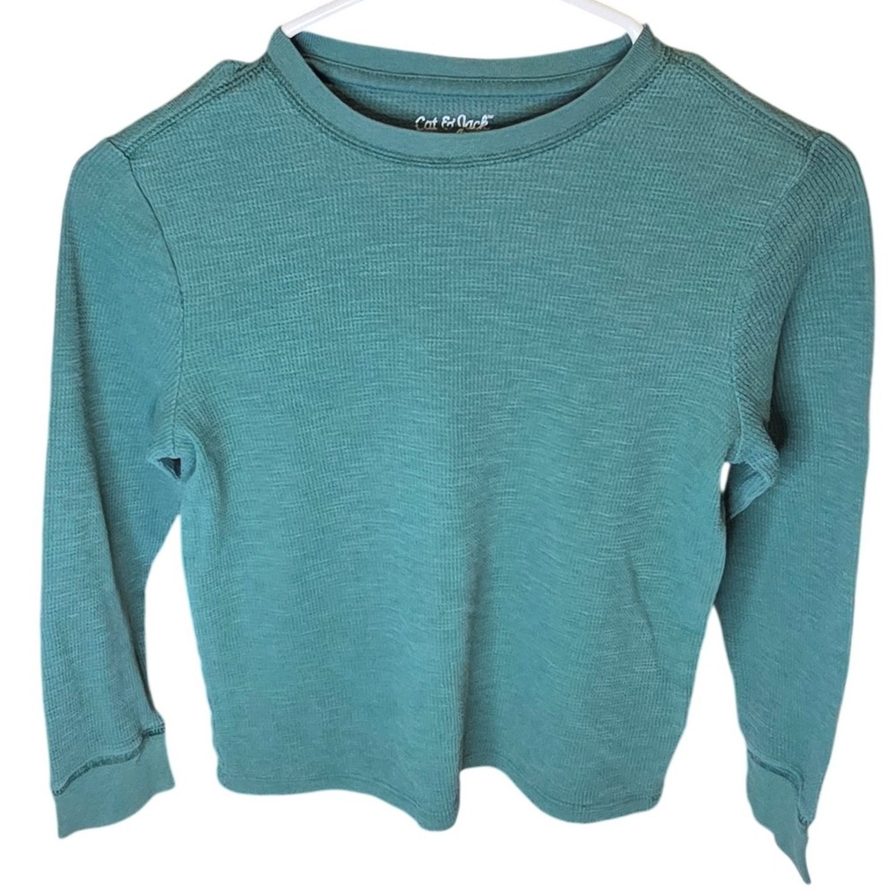 Cat & Jack Boys Teal Blue Waffle Knit Thermal Long Sleeve Shirt Size S 6/7
